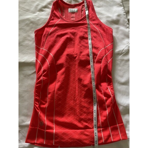 Athleta Finish Fast Line Tank Size XS Coral Orange Racerback Top T Shirt Ruched - Picture 7 of 9